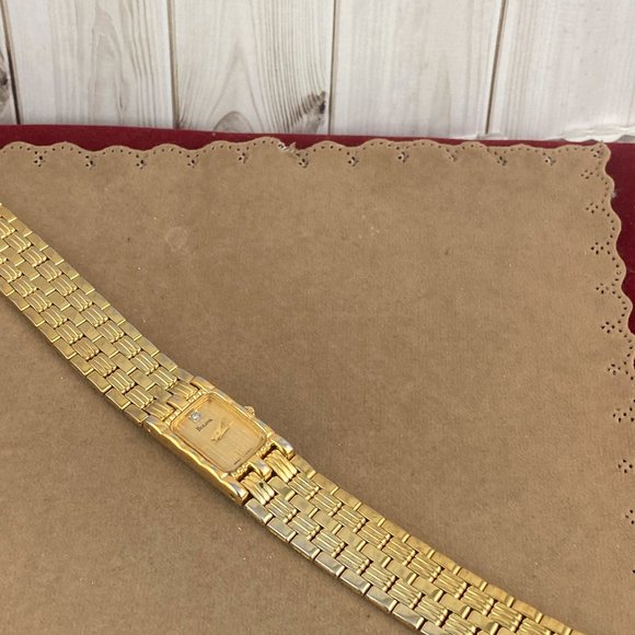 Vintage Bulova Diamond Tank Style Watch Gold over Stainless Steel Link Bracelet